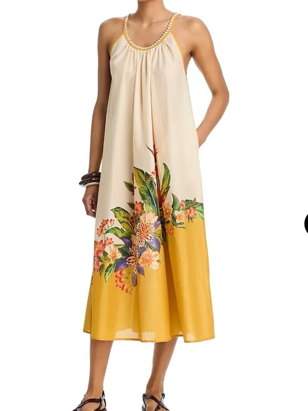 FARM Rio Hilo light blush Cream and Mustard Floral Maxi Dress Medium Coverup